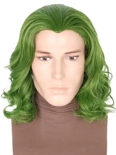 LeMarnia Men's Short Green Wavy Curly wig for Joker cosplay