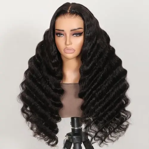 250 density 5x6 HD lace glueless human hair wig in loose wave with natural black colour