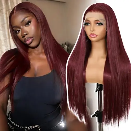 Babehers 13x6 straight burgundy red glueless lace front wig