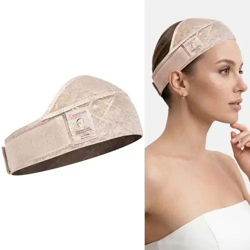 Nude wide velvet wig grip band with lengthened hook-and-loop closure