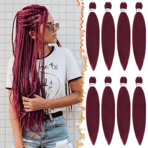 Burgundy pre-stretched braiding hair bundles