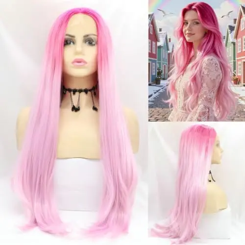 SERENEWIG ombre pink lace front wig
