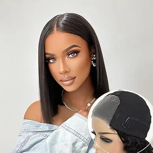 Maytune 4x4 glueless straight bob human hair wig with pre-cut lace