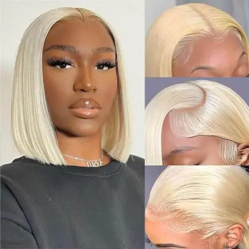 Datanala 13x4 lace front blonde human hair bob wig in 613