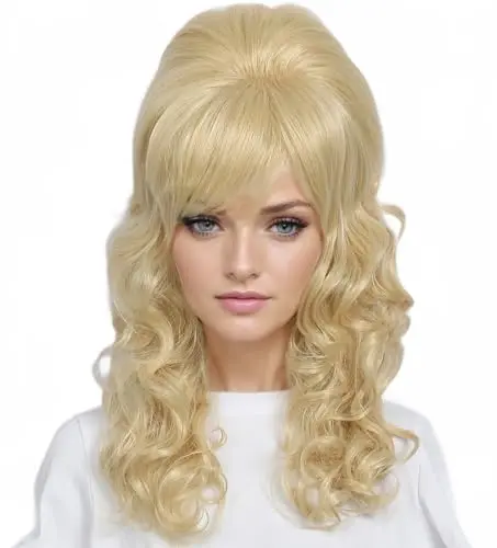 Linfairy Long Vintage Beehive Updo Gold Wig