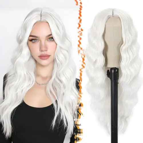BARSDAR 26 inch wavy white lace front cosplay wig