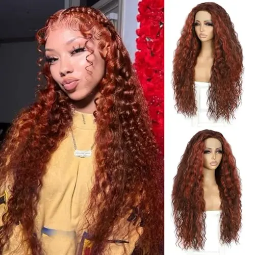 Sapphirewigs orange curly glueless synthetic lace front wig
