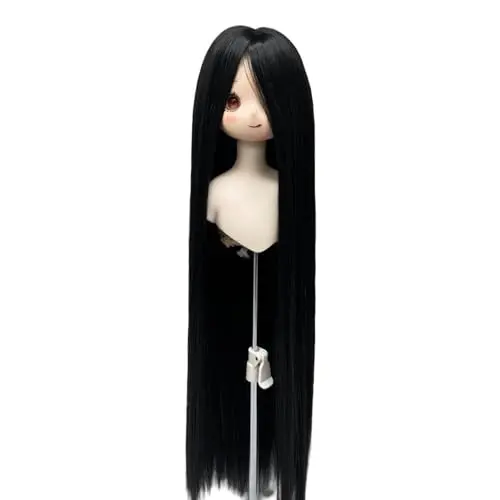 Yutotue Long Straight BJD Hair black wig on doll head