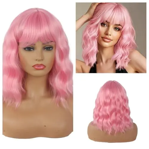 Greenmirr light pink wavy pony wig with soft waves