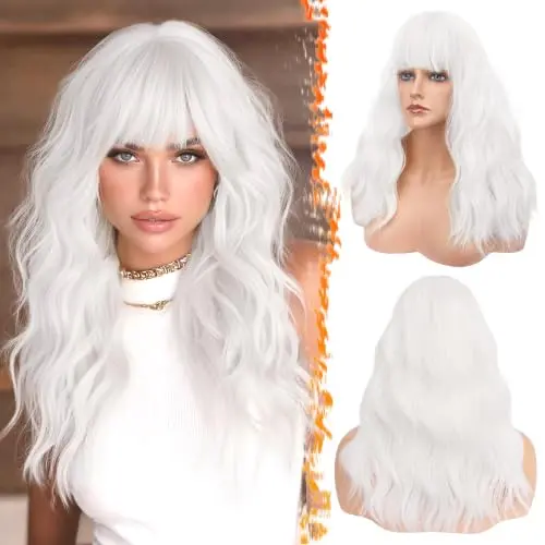 BARSDAR medium wavy white wig with bangs