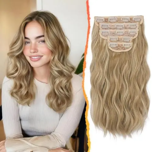 BARSDAR short wavy clip-in hair extensions in golden blonde with highlights