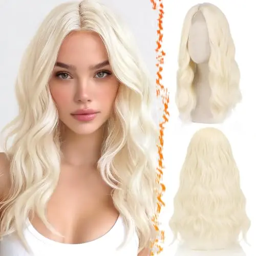 Platinum blonde wavy shoulder length wig by BARSDAR