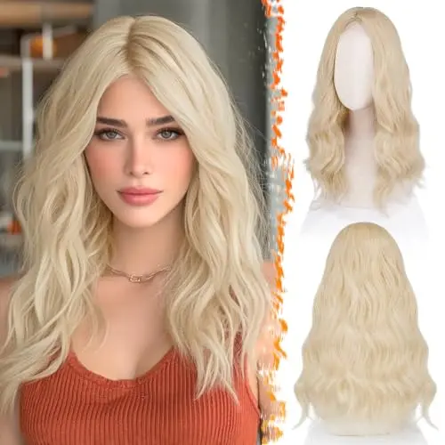 BARSDAR Light Blonde Wavy Wig with Lace Part
