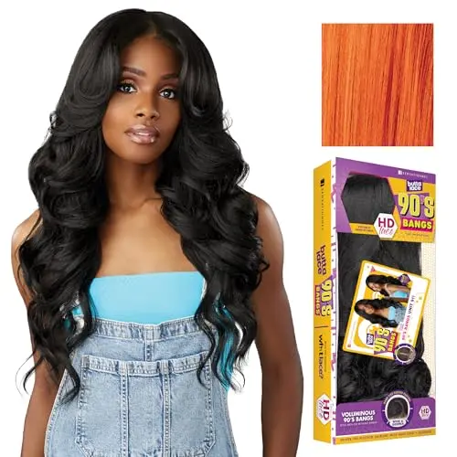 Sensationnel Butta 90s Bangs Unit 911 copper lace front wig with deep curved c-part and big curls