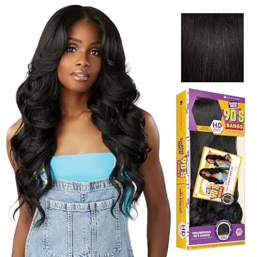 Off black glueless synthetic wig with voluminous curly bangs