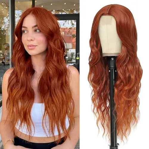 BUPPLER 28-Inch Copper Auburn Lace-Part Wig