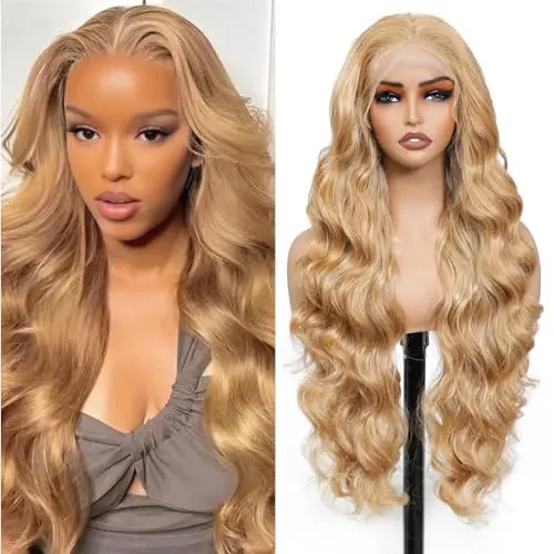 Yacurcur 13x6 long body wave honey blonde synthetic lace front wig