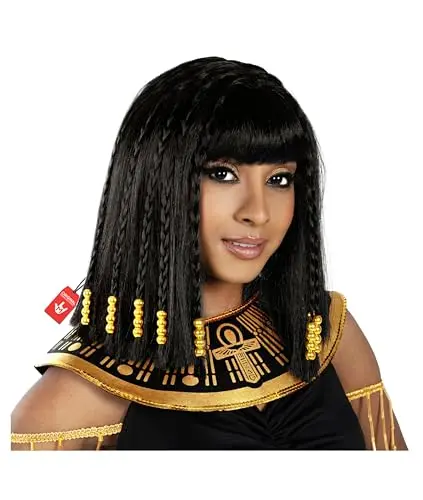 Morph Black Cleopatra Wig with Blunt Bangs and Gold Beads