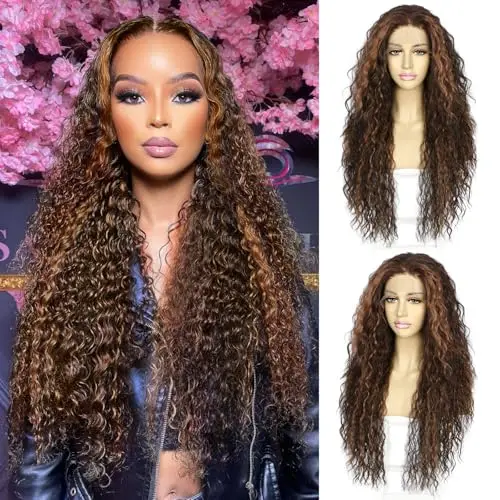Sapphirewigs Highlight Caramel Brown Curly Lace Front Wig