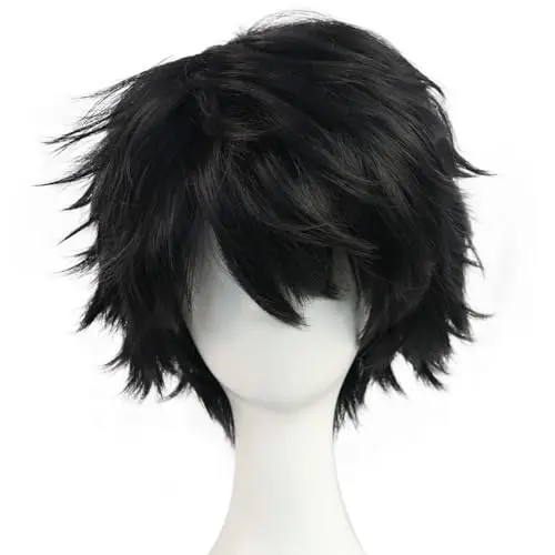 BESTBEL Short Messy Black Emo Wig