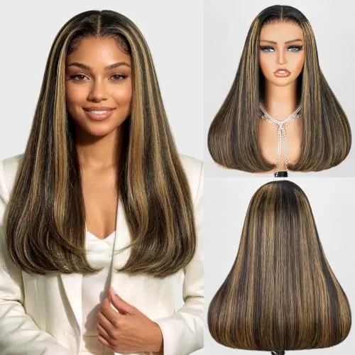Megalook hair highlight glueless human hair wig with 6x5 HD lace closure