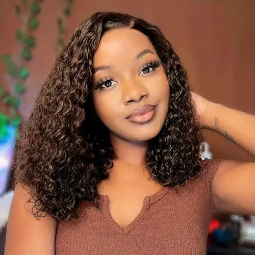 Chocolate brown deep wave 4x4 HD lace closure bob wig