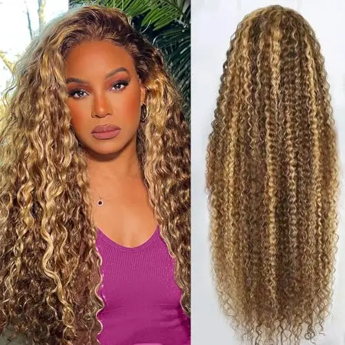 abbildung Ombre Lace Frontal Wig - 30 Inch Honey Blonde 4/27 Deep Wave