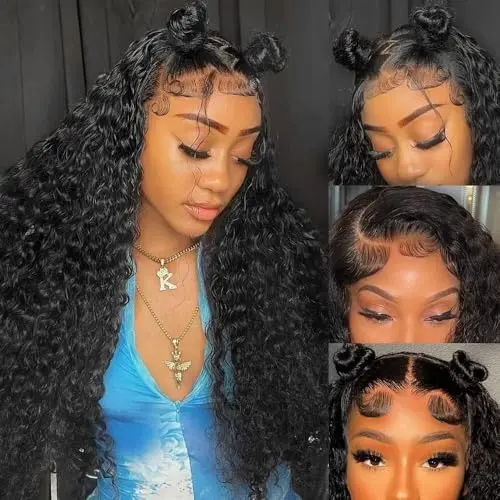 virginess water wave 13x4 HD lace front human hair wig in natural black