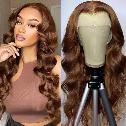 20 inch chocolate brown lace front body wave wig with human hair