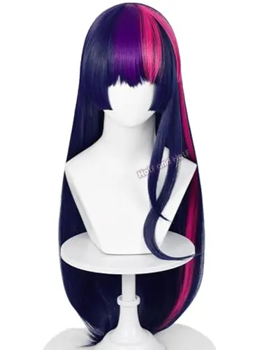 Long straight purple pony cosplay wig with bangs