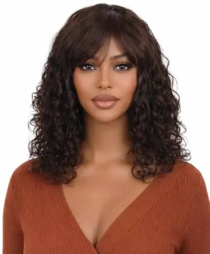 ManeMajesty curly human hair wig with bangs glueless