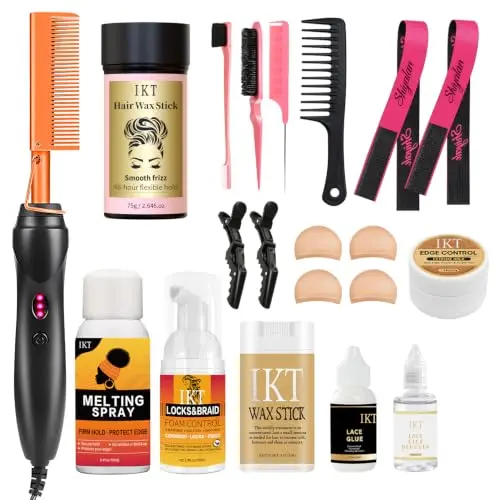 21-piece hot comb styling set with electric pressing comb and wig care accessories