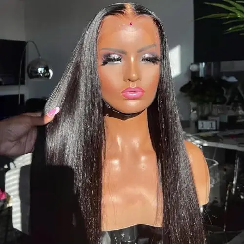 BEEOS 13x6 HD lace frontal wig 250 percent density straight human hair 28 inch black