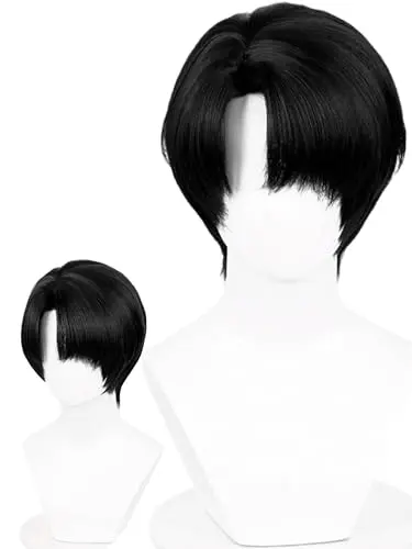 Half and Half Short Black Anime Side-Part Emo Wig