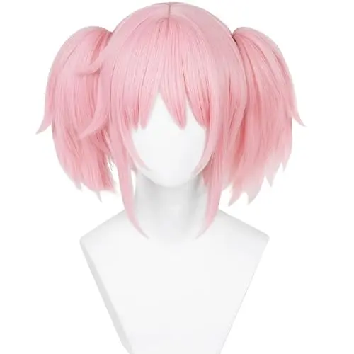 Half and Half short light pink anime ponytail wig