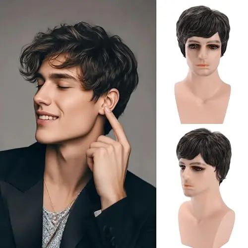 FAELBATY short wavy men's wig with side part and layered waves