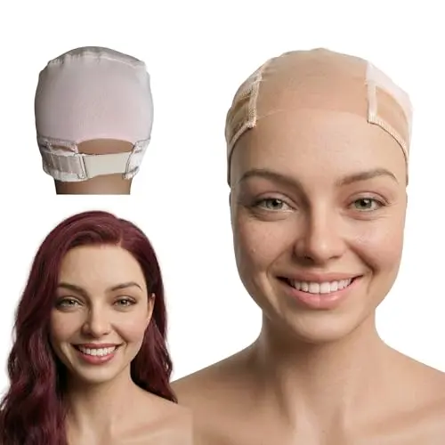 Beige large wig grip cap with wide lace area and built-in comb slats