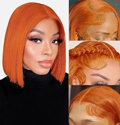 SAKALAKA ginger orange bob wig with 13x4 HD transparent lace front