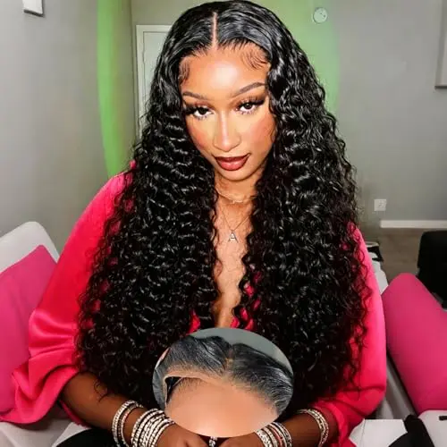 LJZYW 5x5 HD lace closure glueless deep wave 30 inch wig