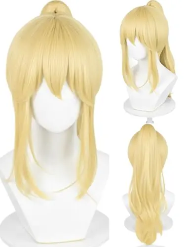 Half and Half Blonde Ponytail Anime Cosplay Wig with long curly ponytail