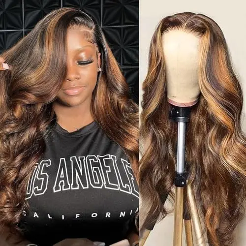 LJZYW 13x4 HD Lace Body Wave Highlight Ombre Human Hair Wig