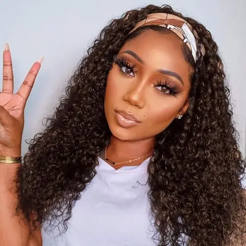 Rebasar deep wave headband wig human hair chocolate brown
