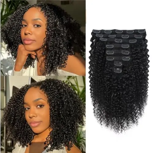 Geogroket Kinky Curly clip-in hair extensions in natural black