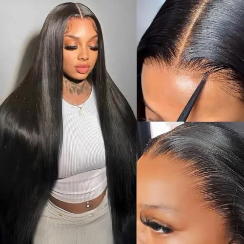 Pizazz 13x6 straight HD frontal human hair wig in 250 density black