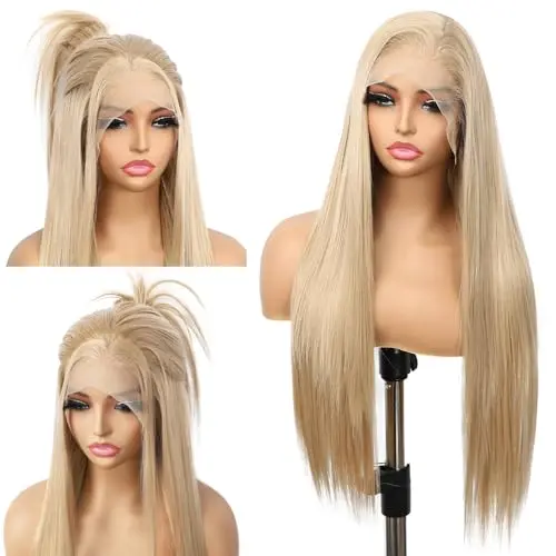 Babehers 13x6 straight lace frontal wig in dirty blonde, 26 inches, glueless synthetic