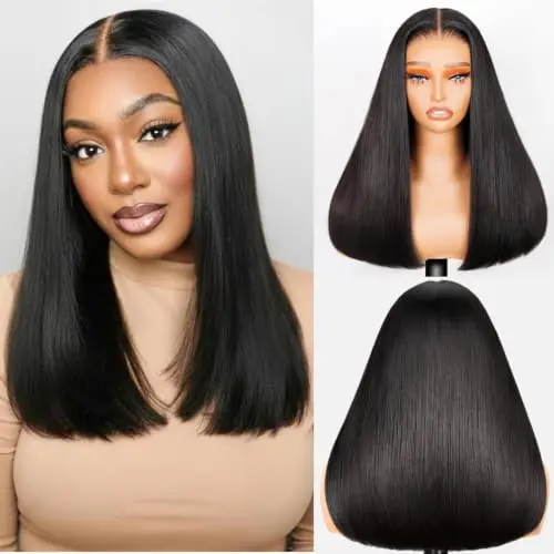 Megalook hair 6x5 lace closure straight wig in natural black colour