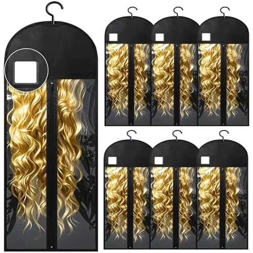 YUJIASH extra long black wig storage bags with label windows and hangers