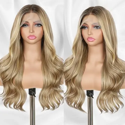 Babehers 22-inch dirty blonde body wave synthetic lace front wig with side part