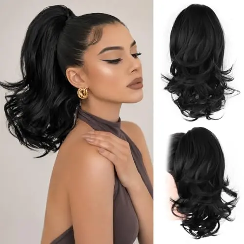ZQIAN Beauty black wavy claw clip ponytail extension clipped into hair
