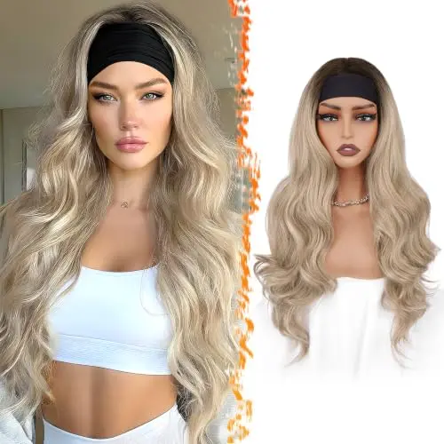 Barsdar 26-inch ombre blonde headband body wave wig